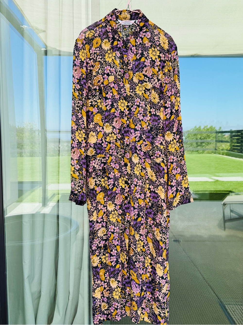 & Other Stories Yellow and Purple Floral Button Blouse Long Dress